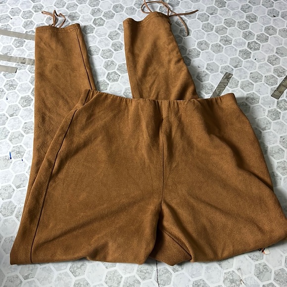Forever 21 Small Brown Suede Elastic Waist Pull On Criss Cross Leggings - Picture 1 of 6
